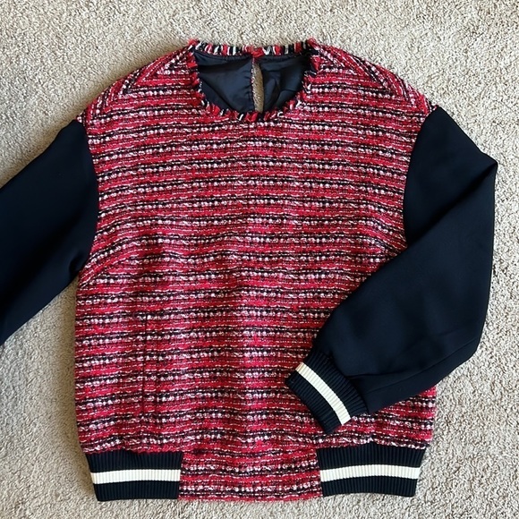 J.Crew Collection Red Black Tweed Wool Blend Sweater - Picture 2 of 7